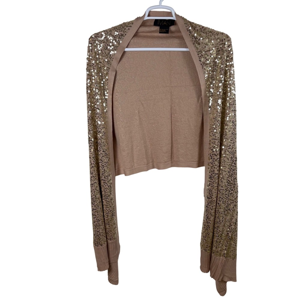NWT Iman Sequined Wrap Womens One Size Tan Gold Glam Shawl Sparkle Glam Holiday